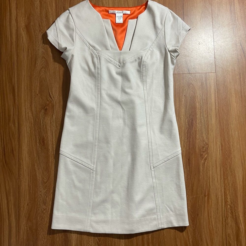 DVF Diane Von Furstenberg Womens Valda Ivory V Neck Shift Mini Dress Size 4